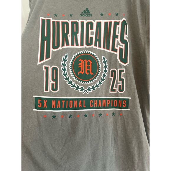 adidas Heathered Charcoal Miami Hurricanes 5X National Champs Tri-Blend Sz XL - Picture 3 of 8